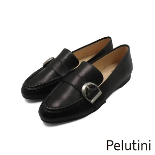 【Pelutini】經典側D扣飾設計氣質平底樂福鞋 黑色(431129W-BL)