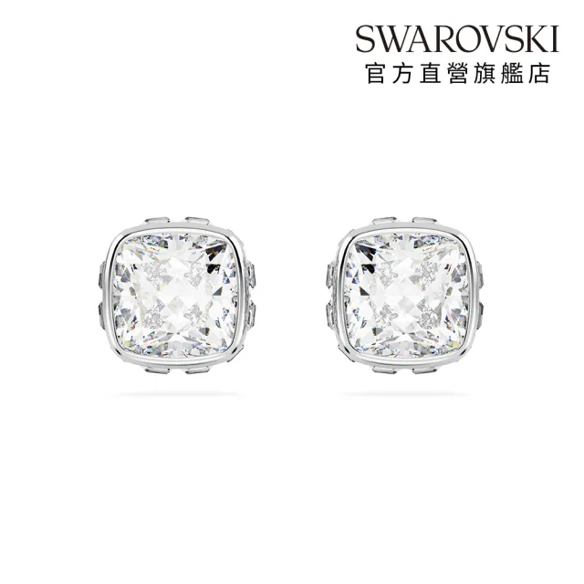 【SWAROVSKI 施華洛世奇】Birthstone 鏈墜/耳釘 方形切割 鍍白金色(24款任選_情人節禮物)