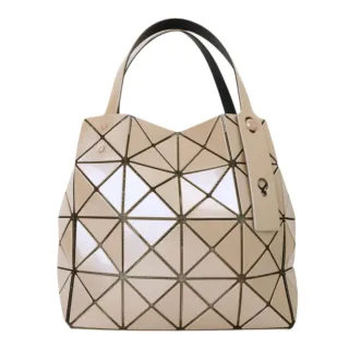 【ISSEY MIYAKE 三宅一生】幾何方格4x5手提寶石包 亮面/大(卡其米)