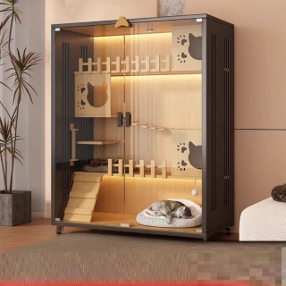 【思凱琪】貓屋 家用室內貓咪爬架 一體貓籠 可移動滑輪寵物籠 寵物櫃(多功能 一體成型 可移動 滑輪)