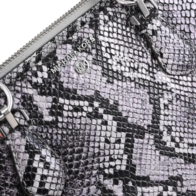 【Michael Kors】MARILYN 金屬LOGO蛇紋皮革小號手提包兩用包(深灰)
