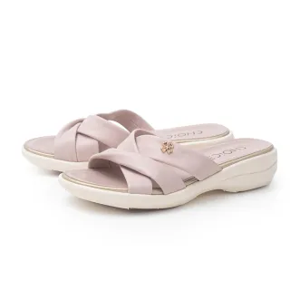 【CHOiCE】柔軟羊皮交叉帶輕量厚底拖鞋(粉紫)