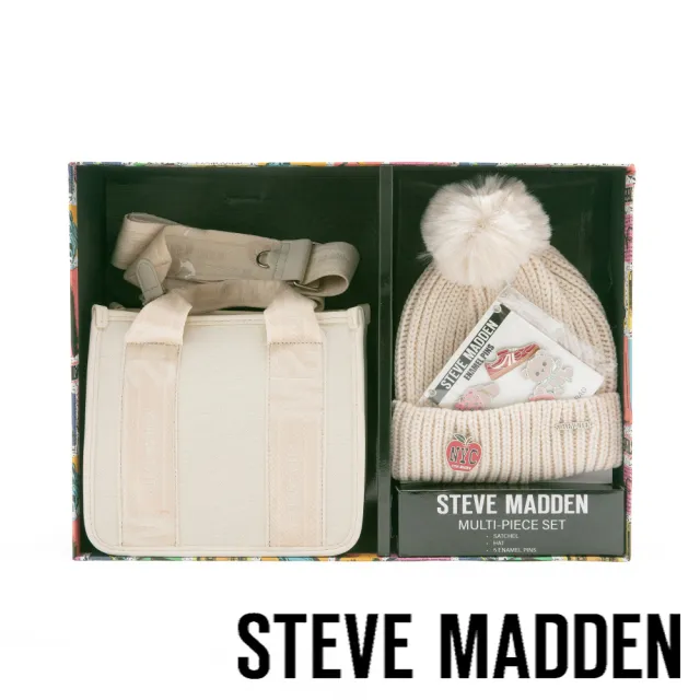 【steve madden】LOGO寬帶兩用包/潮流徽章毛帽禮盒(米色)