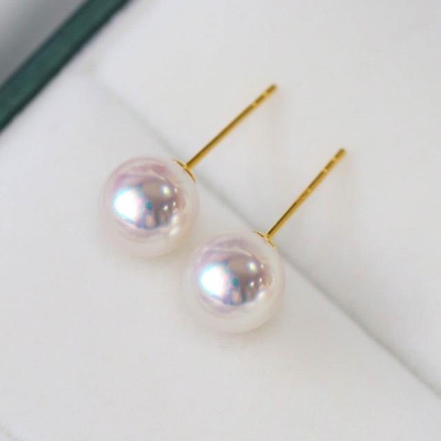 【La Corser】5.5-6mm 日本小燈泡 Akoya 海水珍珠 耳釘 天女級 18K黃金 耳環 正圓 強光珍珠