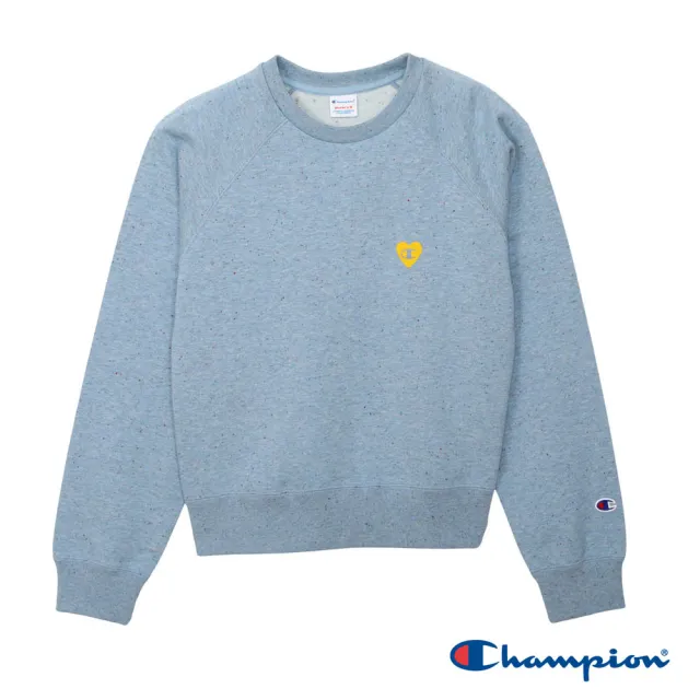 【Champion】官方直營 女款-CASUAL 寬版愛心C印花長袖大學T-藍色(CW-C002-322日規)