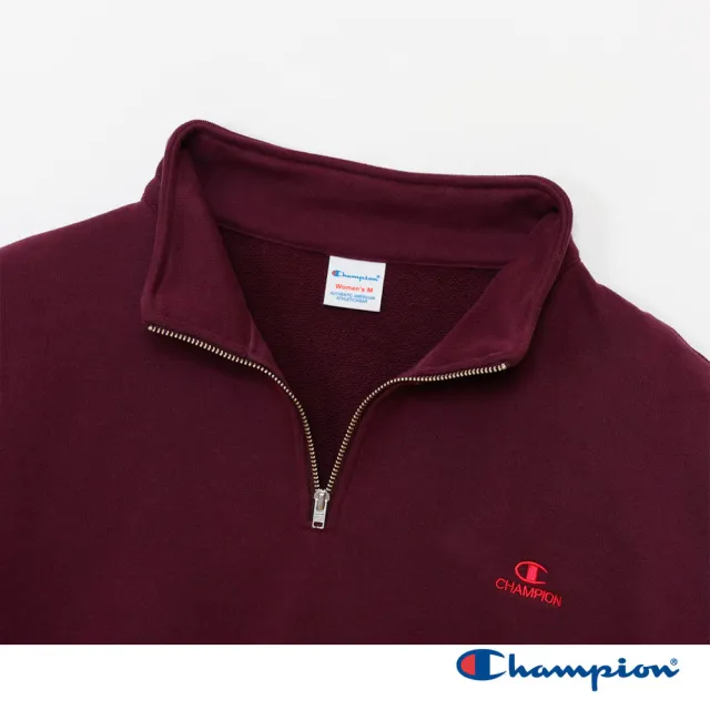 【Champion】官方直營 女款-CASUAL 寬版刺繡立領半開襟長袖上衣-深紅色(CW-C011-935日規)