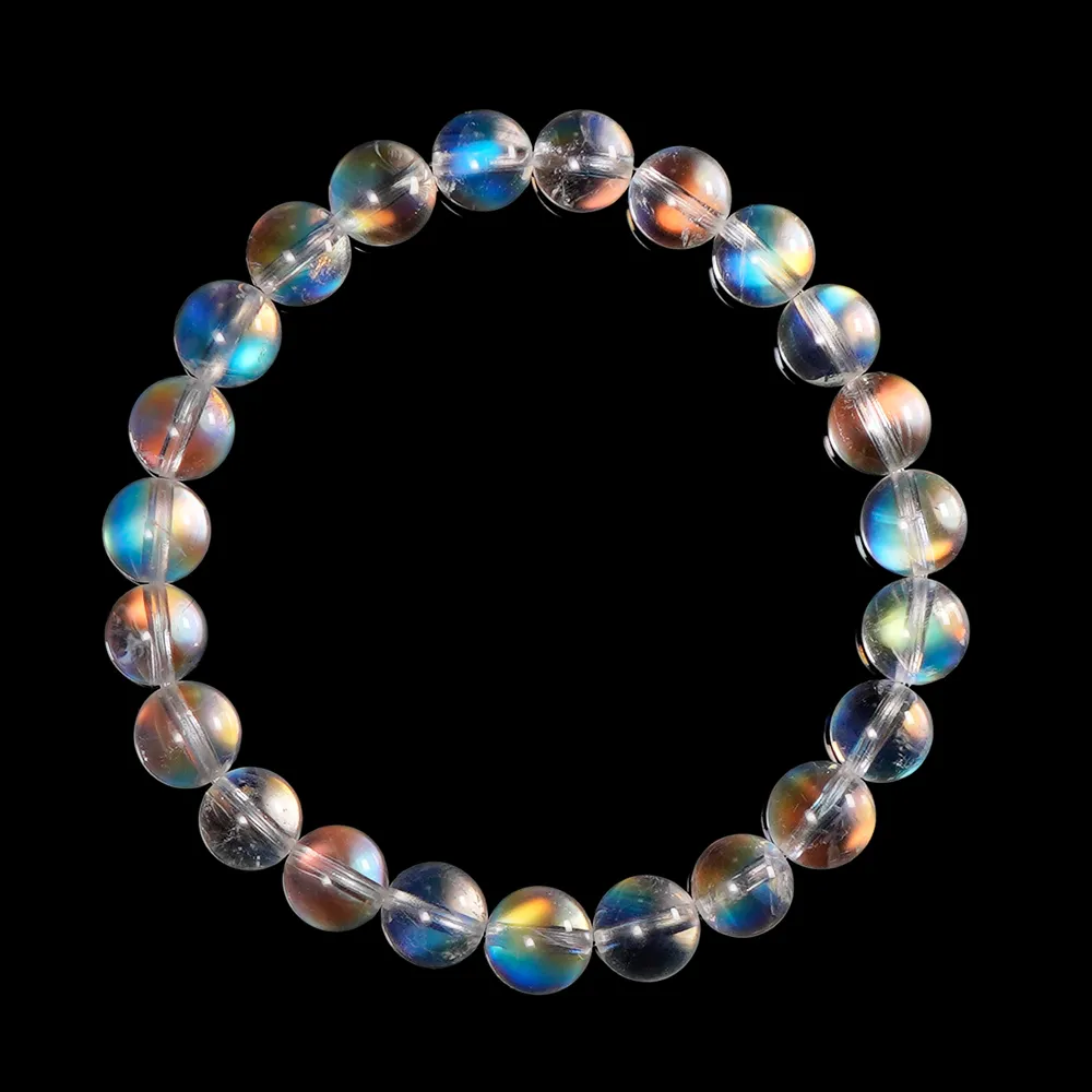 【正佳珠寶】馬島月光 蒐藏級玻璃體彩虹藍 7.8-8.3mm 馬島月光石手珠