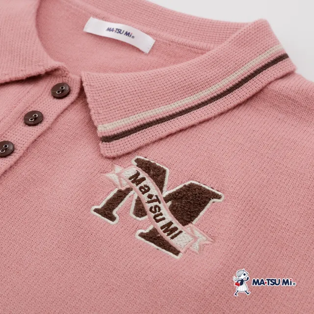 【MATSUMi】翻領POLO衫開襟字母刺繡短版針織上衣