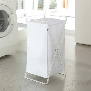 【YAMAZAKI】tower可折疊洗衣籃-白(洗衣籃/洗衣推車/髒衣籃/衣服收納籃) 
