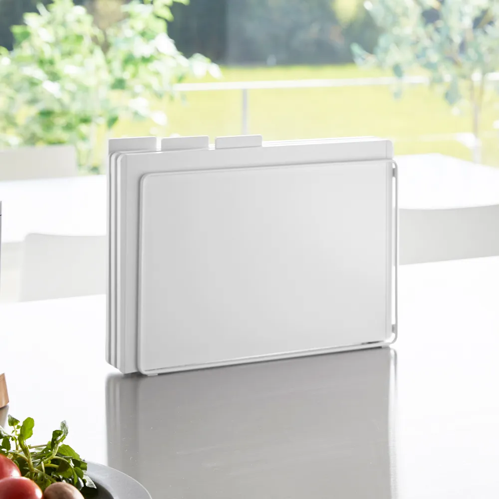 【YAMAZAKI 山崎】tower抗菌砧板3入組-附支架-白(砧板組/薄砧板/廚房砧板/料理必備/廚房用具/日本山崎)