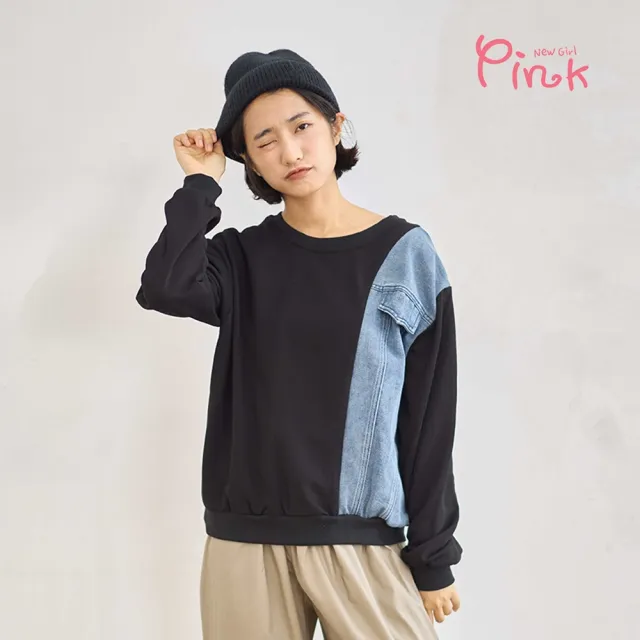 【PINK NEW GIRL】牛仔拼接風格T恤 Z3301BD(2色)