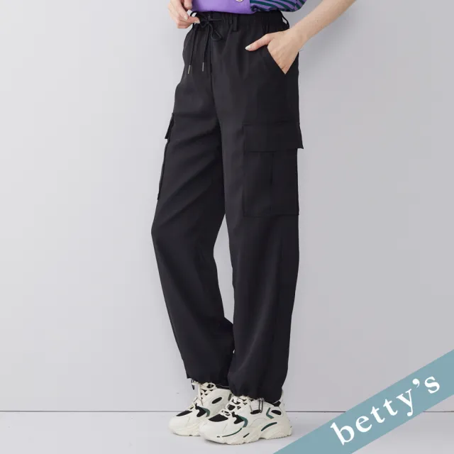 【betty’s 貝蒂思】出清品  多口袋抽繩綁帶雪紡長褲(黑色)