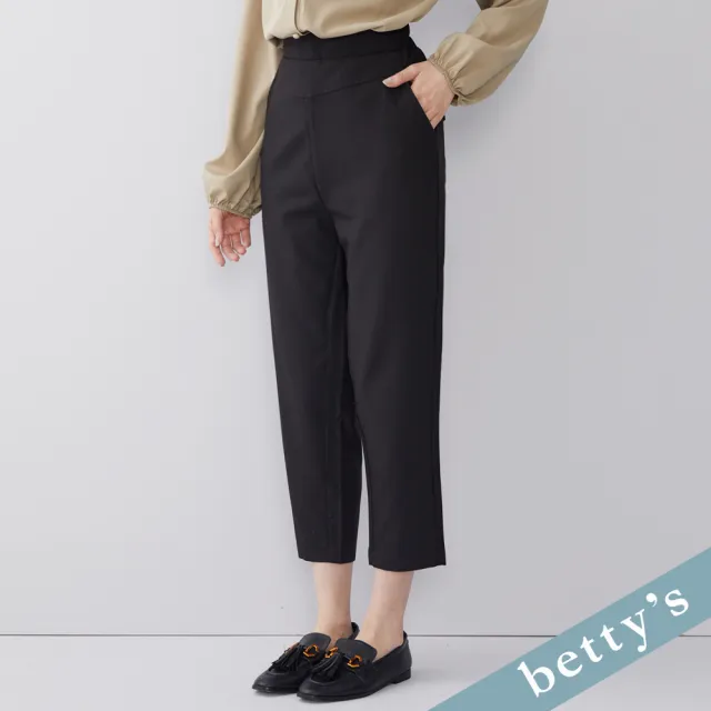 【betty’s 貝蒂思】出清品  腰頭剪裁百搭休閒長褲(黑色)