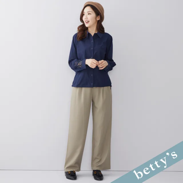 【betty’s 貝蒂思】出清品  袖口鏤空蕾絲抽繩襯衫(深藍)