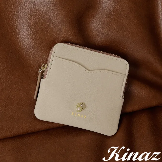【KINAZ】奶油寶石ㄇ型拉鍊薄型卡片零錢包-香草雲朵-奶油寶石系列