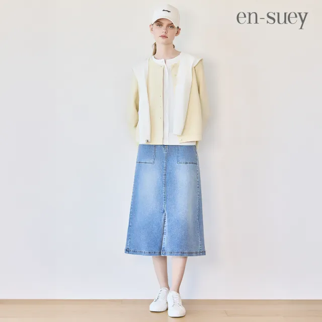 【en-suey 銀穗】網路限定 圓領假兩件太空棉襯衫上衣-女