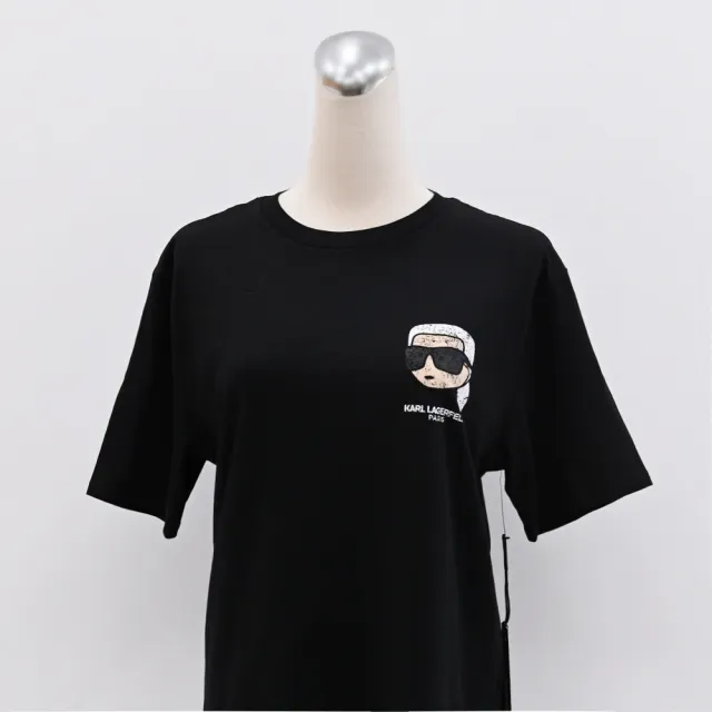 【KARL LAGERFELD 卡爾】老佛爺Q版刷舊頭像個性棉質短T恤(黑)