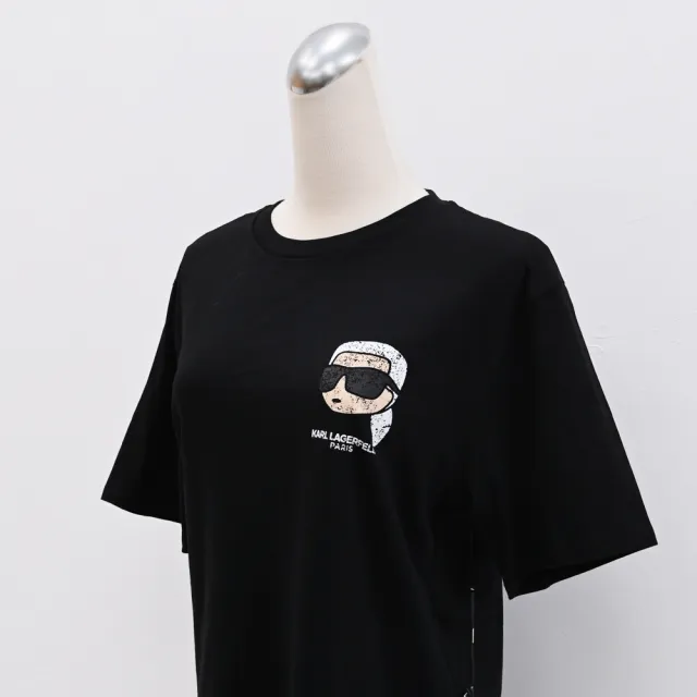 【KARL LAGERFELD 卡爾】老佛爺Q版刷舊頭像個性棉質短T恤(黑)
