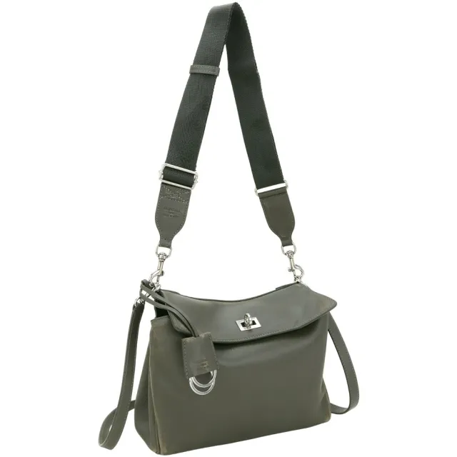 【Balenciaga 巴黎世家】Rodeo 小型 旋釦斑駁感牛皮 雙背帶垂墜兩用包-卡其灰(斜背包 肩背包)