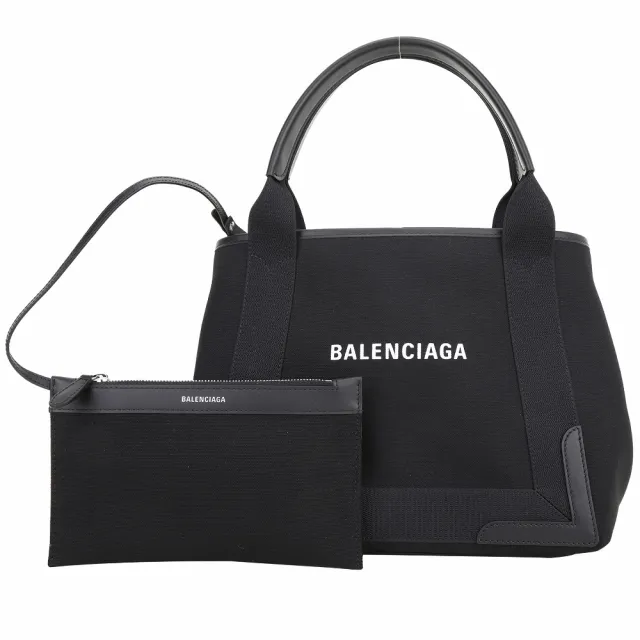 【Balenciaga 巴黎世家】Navy Cabas S 字母帆布手提 肩背托特包-附萬用包 黑色
