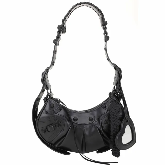 【Balenciaga 巴黎世家】Le Cagole XS 小羊皮肩背 斜背可頌包-黑色(肩背包 腋下包 可頌包)