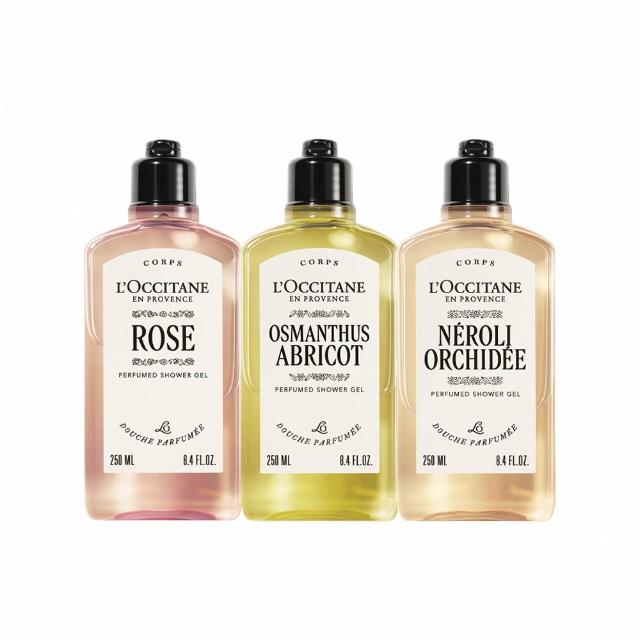【L’Occitane 歐舒丹】官方直營 花香三重奏沐浴組(玫瑰250ml+桂花杏桃250ml+橙花蘭花250ml/★雙11★)