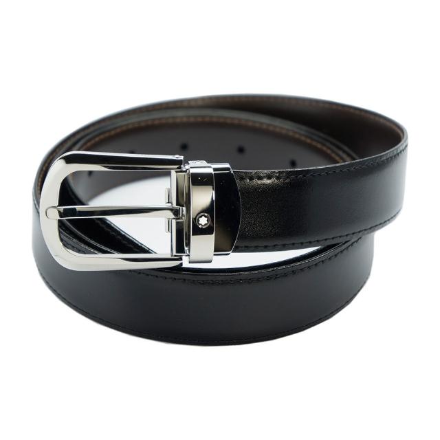 【MONTBLANC 萬寶龍】馬蹄形拋光精鋼雙面皮帶 114412 (限 量 促 銷)