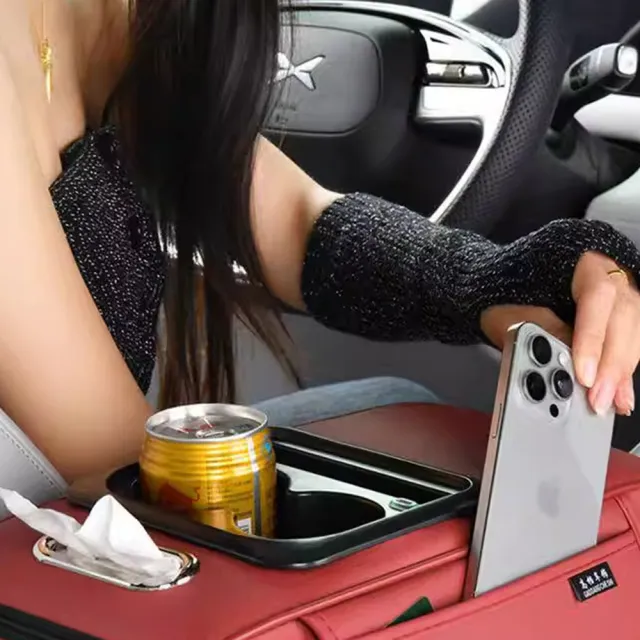 【MUAN】多功能可充電中央扶手箱增高墊(車載水杯架/車用面紙盒/汽車夾縫儲物盒/車內收納配件)
