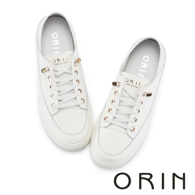 【ORIN】真皮後踩兩穿免綁帶厚底休閒鞋(白色)