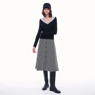 【MOMA】復古千島格紋A字傘裙(白底花布)