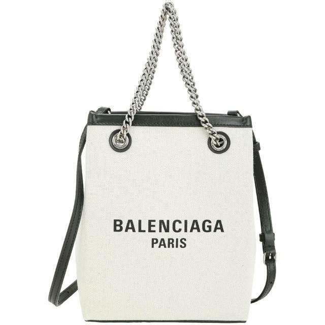 【Balenciaga 巴黎世家】Duty Free 字母帆布鍊帶手提 斜背托特包-米白(托特包 手提包 兩用包)
