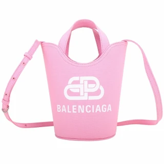 【Balenciaga 巴黎世家】Wave 字母印花帆布手提斜背包-粉色(托特包 手提包 兩用包)
