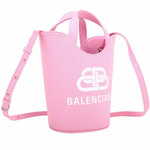 【Balenciaga 巴黎世家】Wave 字母印花帆布手提斜背包-粉色(托特包 手提包 兩用包)