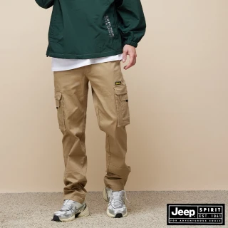 【JEEP】男裝 經典立體膠標工裝長褲(卡其色)