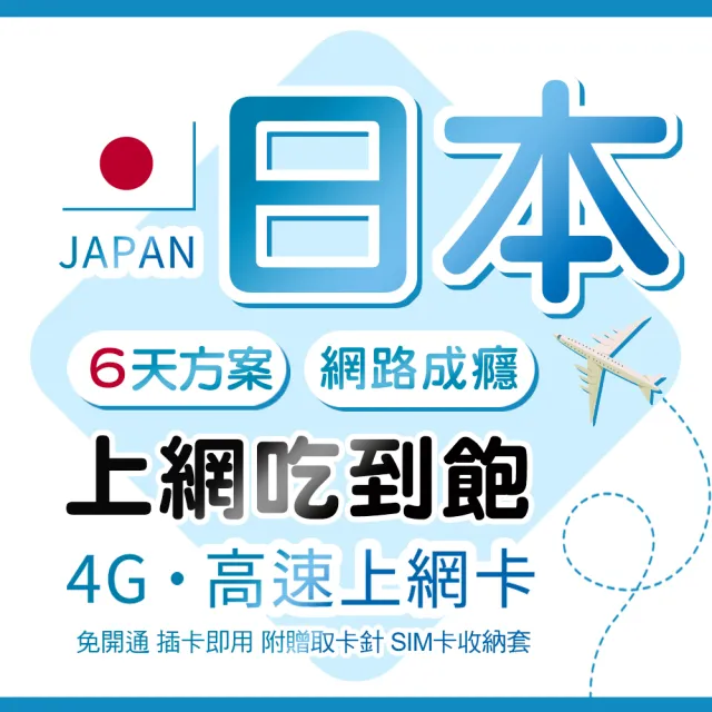 【瘋旅遊】日本網路卡 6天吃到飽 純上網 上網吃到飽 東京/大阪/沖繩/北海道旅遊網卡(吃到飽不降速)