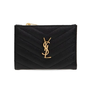 【Saint Laurent Paris】YSL V字縫線 黑色 短夾 皮夾 錢包
