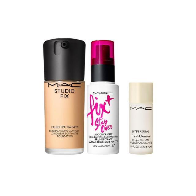 【M.A.C】超持妝零暗沉底妝入門組(FIX+超持妝濾鏡粉底液 SPF25/PA++ 30ml  #詐片粉底/防曬)