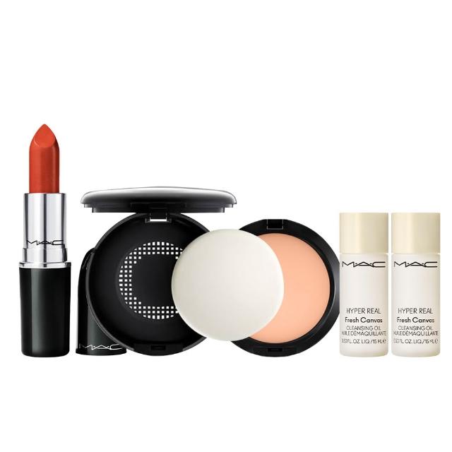【M.A.C】超持妝水潤色彩底妝組(超持妝無瑕粉餅+超持妝無瑕粉餅空盒_不含粉撲+超水感持色水唇膏3g)