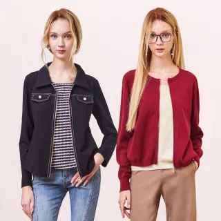 【MYVEGA 麥雪爾】MA假兩件雙向拉鍊針織上衣/造型袋蓋上衣-二款任選(日系/女上衣/針織衫/女長袖上衣)