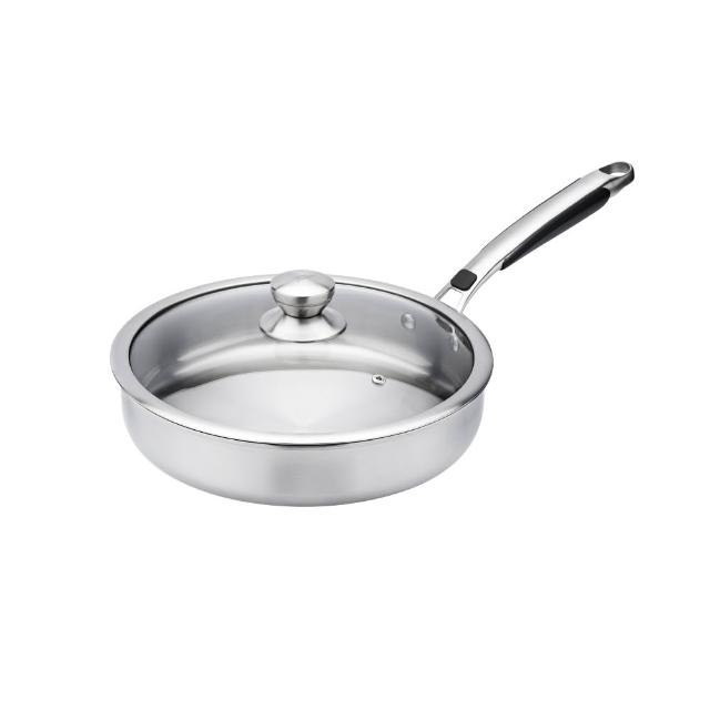 【CookPower 鍋寶】煎大師316不鏽鋼聚油平煎鍋28cm附蓋(IH/電磁爐適用)