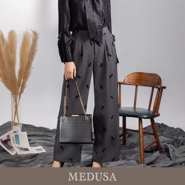 【MEDUSA 曼度莎】現貨-造型毛織蜻蜓西裝長褲（M-XL）｜女西裝褲 女寬褲 女長褲 套裝穿搭(701-1030B)