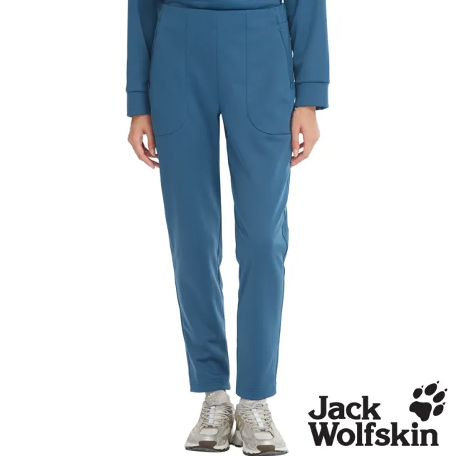 【Jack wolfskin 飛狼】女 石墨烯厚刷毛保暖 彈性休閒運動褲 修身九分褲(青藍)