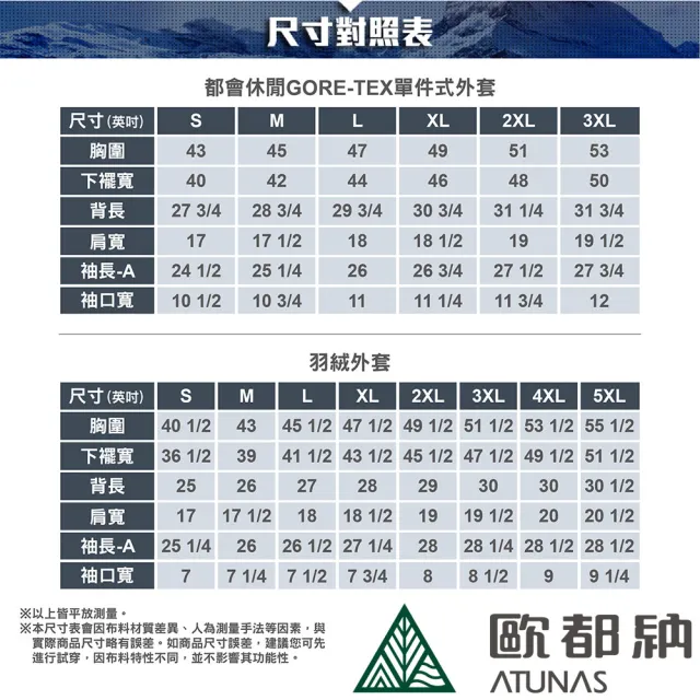 【ATUNAS 歐都納】中性款防風防水透氣GORE-TEX+羽絨保暖二件式外套(A1GT2303N戶外休閒/出國旅遊/賞雪/風衣)
