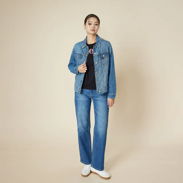 【Lee】女裝 牛仔外套 / 經典雙口袋 中藍洗水 標準版型(LB514008051)