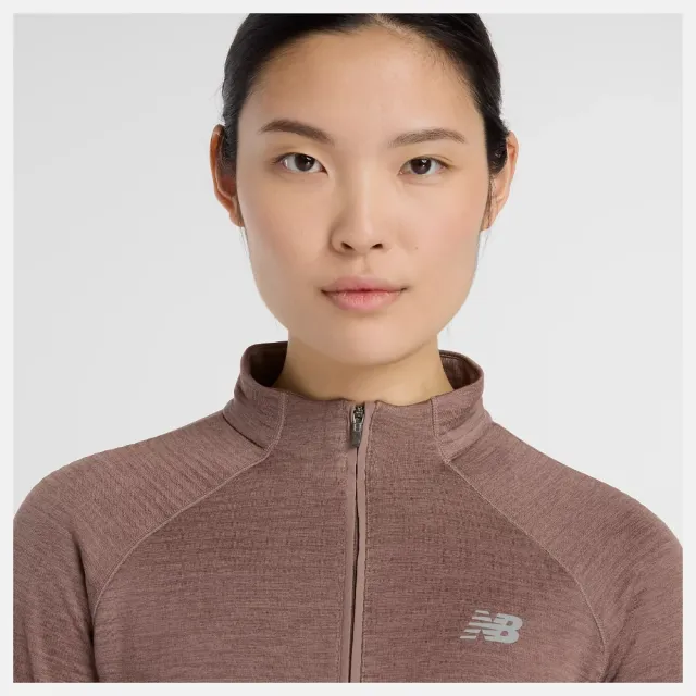 【NEW BALANCE】長袖上衣 女 半開襟上衣 咖啡 WT43200EAT