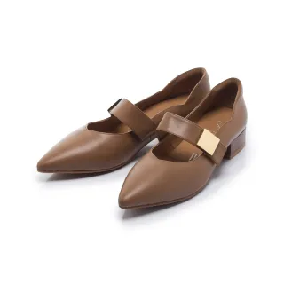 【FAIR LADY】小時光 素面尖頭寬帶瑪莉珍低跟鞋(焦糖棕、5B3088)