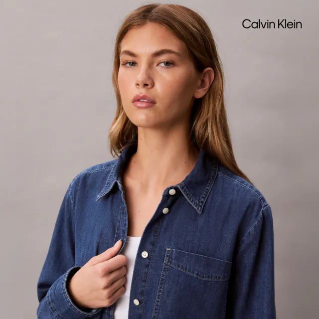 【CALVIN KLEIN】官方旗艦館CK 復古短版牛仔襯衫_藍色