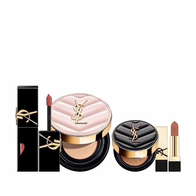 【YSL】官方直營 超模光感鎖心彩妝組(超模光感精華水氣墊+奢華印記鎖心光唇釉)