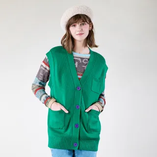 【KeyWear 奇威名品】跳色鈕扣針織外套