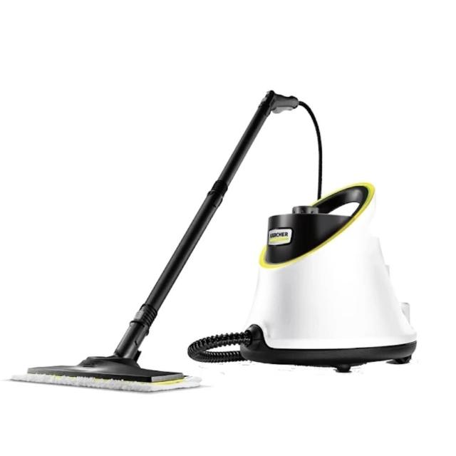  KARCHER 凱馳 SC4 EasyFix 蒸氣清洗機，搭載快拆式地板刷頭，讓清潔更簡單高效。高溫蒸氣深入清潔地板與表面，去除頑固汙垢，殺死99.99%細菌病毒，無需化學清潔劑，環保安全。適合廚房、浴室及居家各處，快速加熱、持續蒸氣輸出，省時省力。BSMI認證，產自中國，白色黃色系設計，輕鬆維持家居潔淨。 